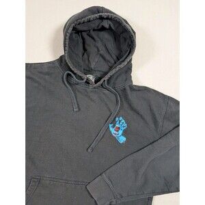 Santa Cruz Men Hoodie L Black Graphic Print Fleece Screaming Hand Skateboard Y2K